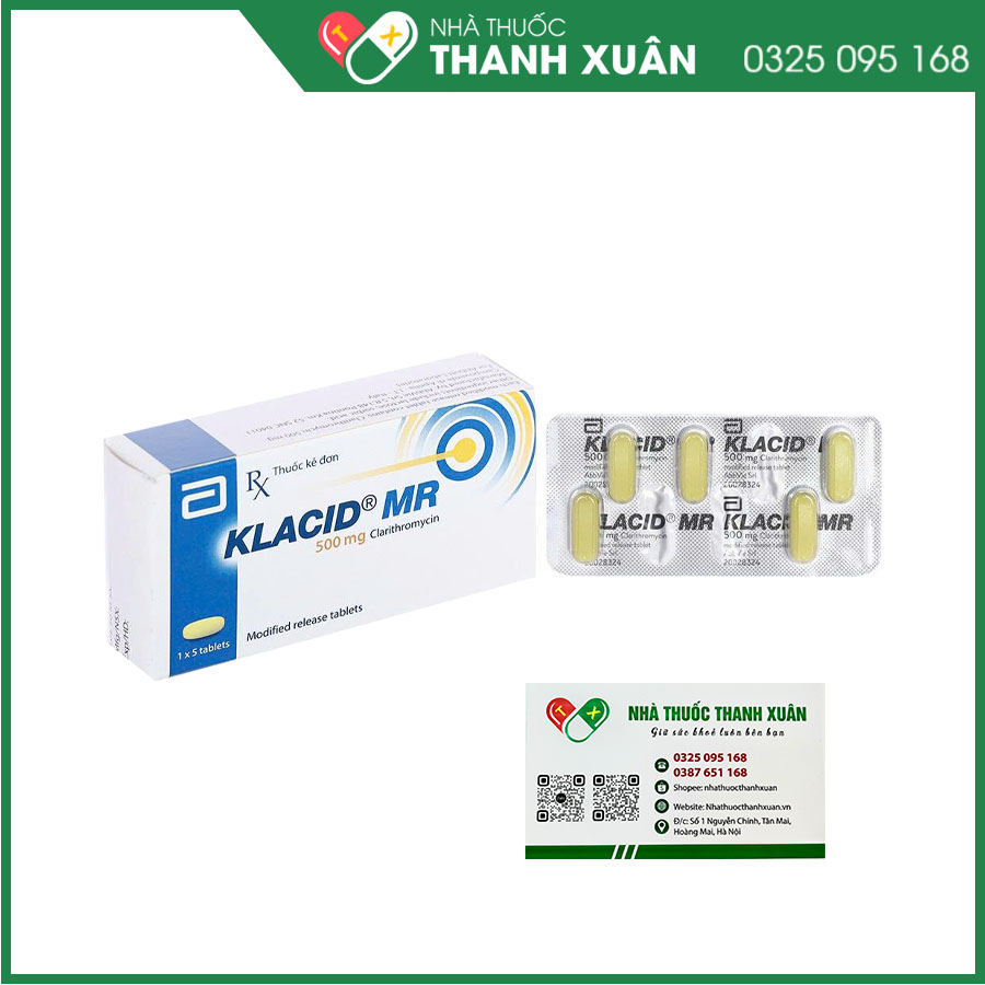 Klacid MR 500mg điều trị nhiễm khuẩn hô hấp, nhiễm trùng tiết niệu, da hoặc mô mềm